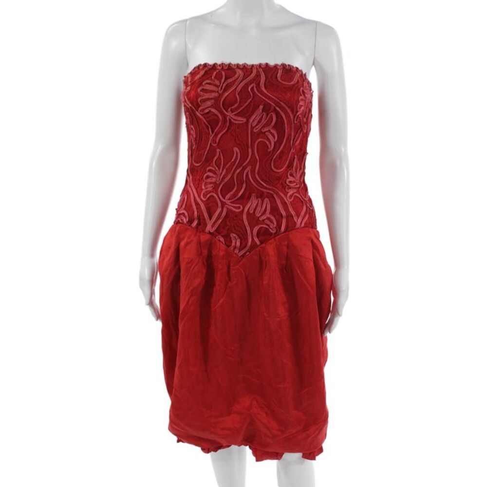 Fleur De Paris Womens Strapless Red Floral Sweetheart Polyester Dress Size S